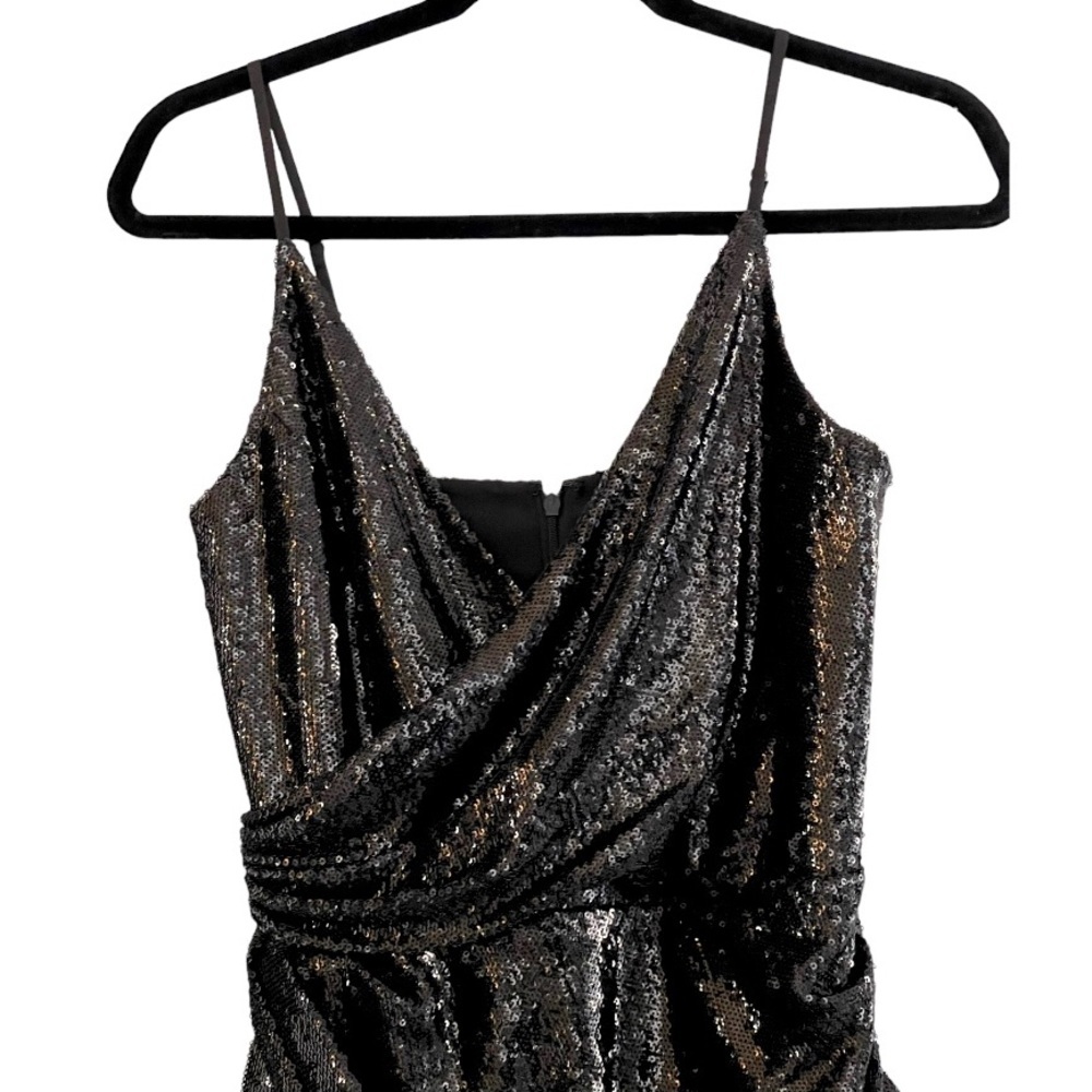 NWT Dress the Population Alida Draped Fringe Side Mini Dress Sz S, M - Picture 3 of 8